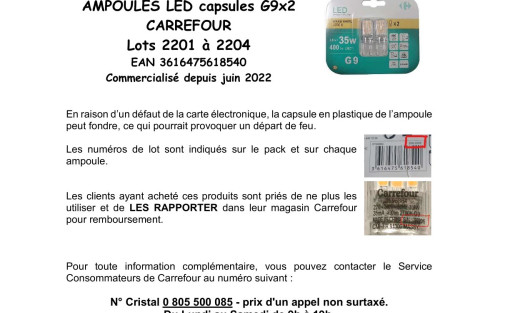 RAPPEL PRODUIT : Ampoule LED - Carrefour